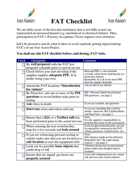 machine fat checklist